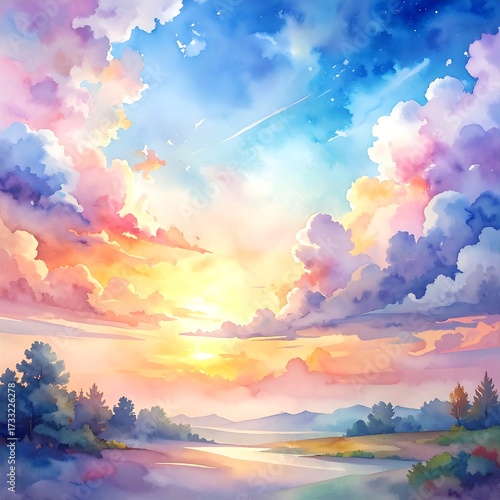 Pastel sunset over a valley