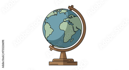 Flat Design Globe on Stand Worldwide Representation Educational Object