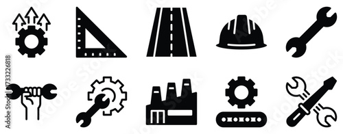 Engineering icon solid mix style vector glyph for systems design devops and builds minimal monochrome pictogram for web apps dashboards and product tooling