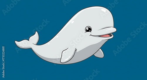 Cute cartoon beluga whale swimming in the ocean, perfect for children's illustrations and