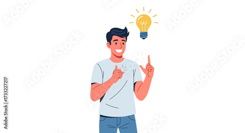 Man With Brilliant Idea Light Bulb Above Head Innovation Inspiration Discovery Solution Creativity