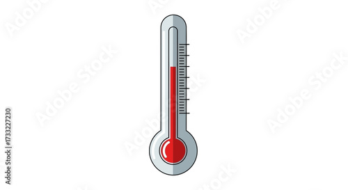 High Temperature Reading on Vertical Thermometer with Red Liquid Isolated on White Background