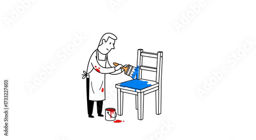 DIY Home Renovation Man Painting a Chair Blue