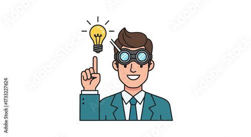 Businessman with Binoculars and Lightbulb Idea Icon Business Vision and Innovation Concept