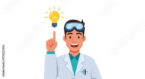 Scientist with Lightbulb Idea Innovation and Discovery in Science and Research Isolated on White Background