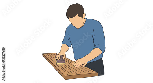 Skilled Carpenter Sanding Wood Plank for Furniture Making or Home Improvement Project Illustration