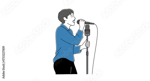 Person Singing into Microphone on Stage Performance Music and Entertainment Concept Vector Illustration