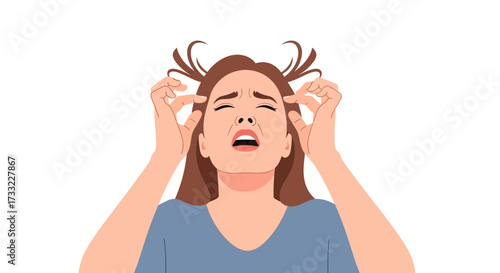 Expressing Stress and Frustration Woman with Hands in Hair and Facial Annoyance