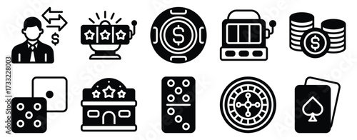 Casino icon solid mix style vector glyph for gaming dashboards apps and web minimal monochrome pictogram for gambling entertainment badges and night venue branding