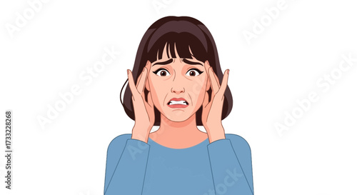 Distressed Woman Holding Head in Hands Worried Expression Mental Health Stress Anxiety