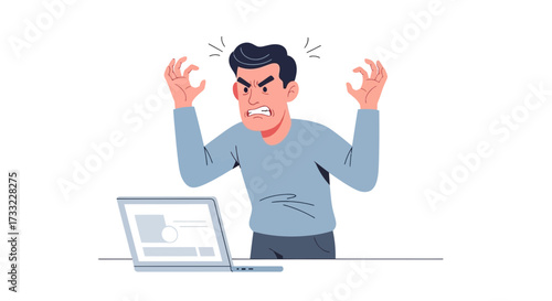 Frustrated Man Raging at Computer Screen Angry Business Professional Overwhelmed by Technology Problems Stressful Work Environment