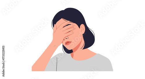 Woman Feeling Embarrassed or Frustrated Covering Her Eyes in Graphic Illustration Stock Image
