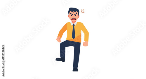 Angry Businessman Shouting and Stomping Foot in Frustration Business Stress Concept