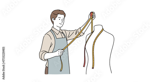 Skilled Tailor Measuring Mannequin with Tape Measure for Custom Clothing Design and Fashion Creation Sewing Craftsmanship