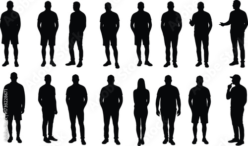 Silhouette of diverse people standing in casual poses, men and women, teamwork, communication, lifestyle, unity, friendship, business, group conceptSilhouette of diverse people standing 