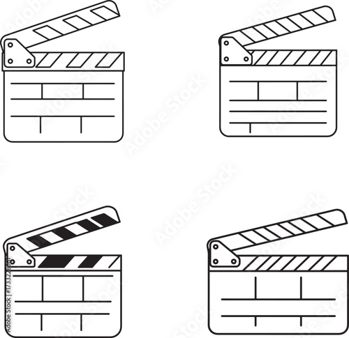 Four film clapperboards in a simple black and white outline style