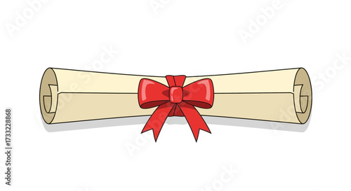 Graduation Certificate Diploma Scroll Tied with Red Ribbon Bow Isolated on White Background Symbol of Achievement and Academic Success