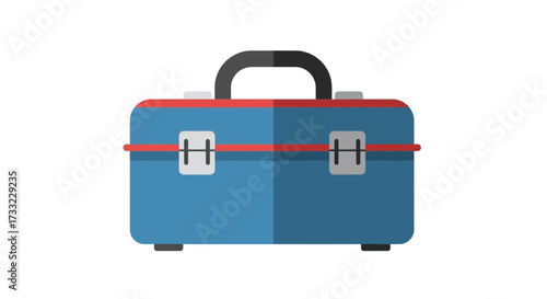 A blue toolbox illustration with a red trim and a black handle against a white background for construction, repair, and home improvement projects