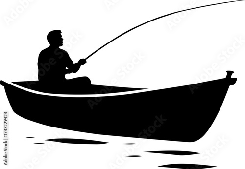 Fishing from Boat Silhouette Vector Illustration