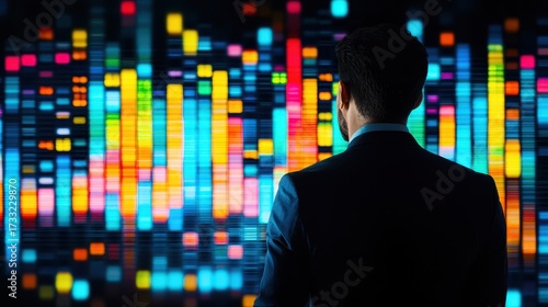 Wallpaper Mural Businessman Analyzing Colorful Data Visualization on Screen in Modern Office Environment Torontodigital.ca