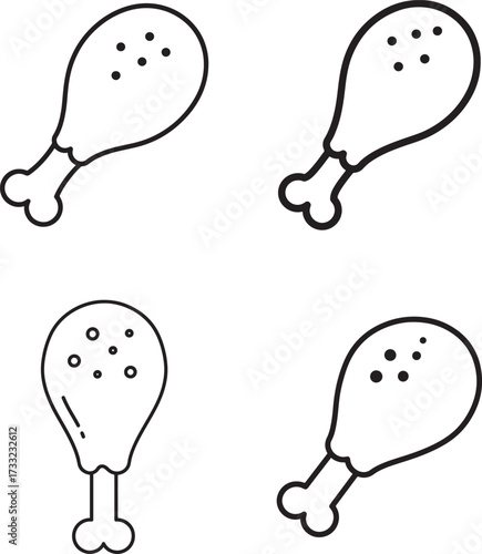 Four stylized chicken drumsticks in a minimalist Line art vector design