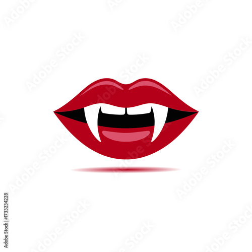 fangs and red lips, sensual bite concept, glossy mouth icon, gothic glamour aesthetic, halloween party graphic, vector