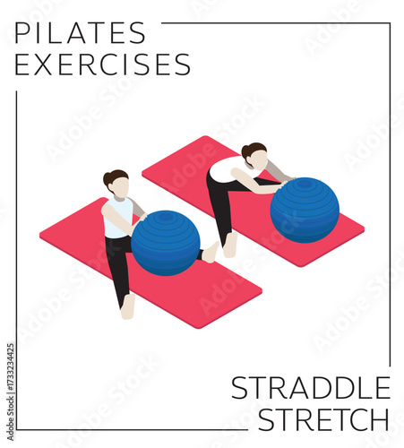 Pilates Ball Straddle Stretch Exercise Pose Vector