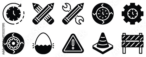 Work in progress icon solid mix style vector glyph for builds maintenance and updates minimal pictogram for dashboards product pages and notices