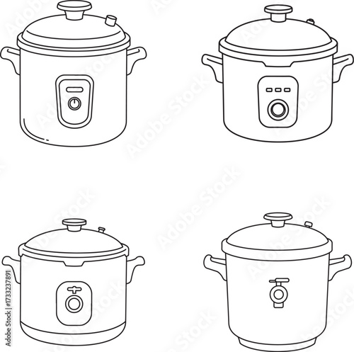Four different slow cookers line art illustration for culinary projects