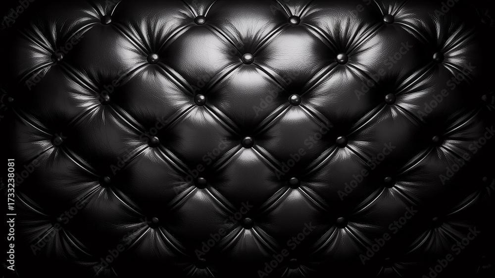 Obraz premium Dark black tufted leather upholstery close up texture background