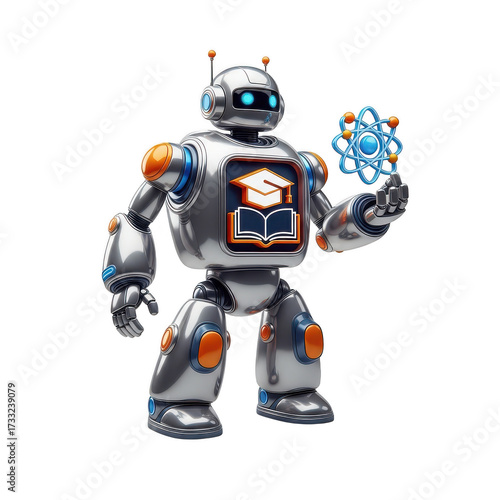 Educational Robot Holding Molecule Illustration