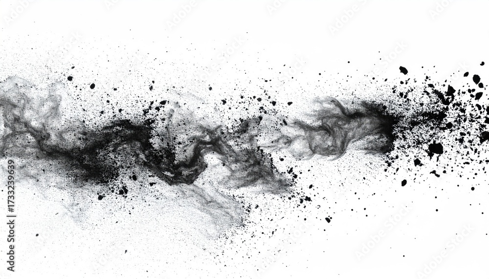 Fototapeta premium Swirling, textured, dark gray powder stream against a clean white background