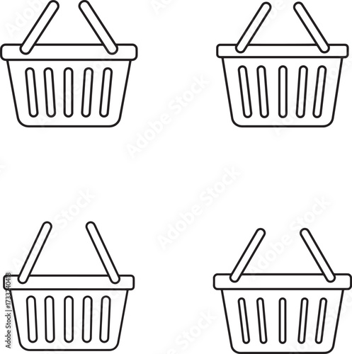 Four shopping basket icons in a simple line art style illustration