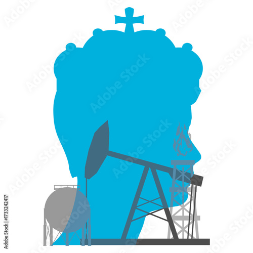 Head of king with oil pump and gas storage tank.