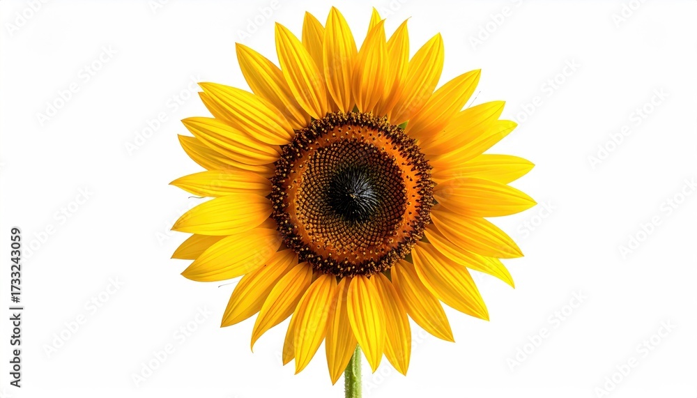 Fototapeta premium A vibrant, close-up view of a sunflower in full bloom against a white backdrop