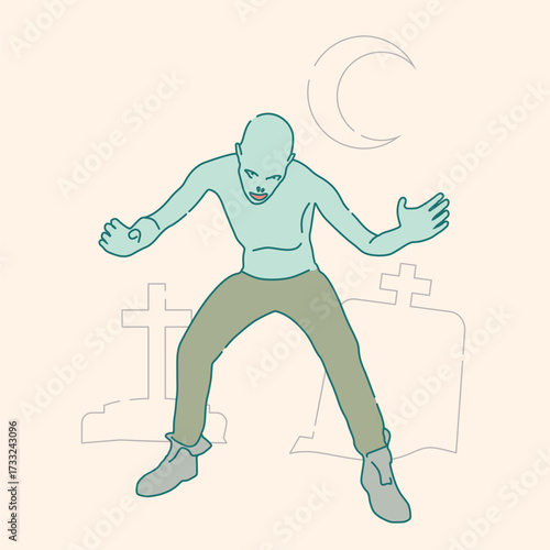 Cartoon zombie monster attack. Spooky and scary character.