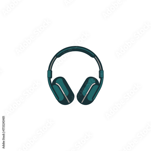Headphones icon, teal over ear design, music listening gear, audio equipment symbol, podcast studio branding, simple vector illustration