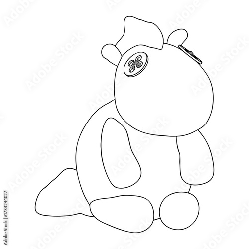 Outline for Coloring of Horse Plush Cute and Funny Toy. Vector Illustration.