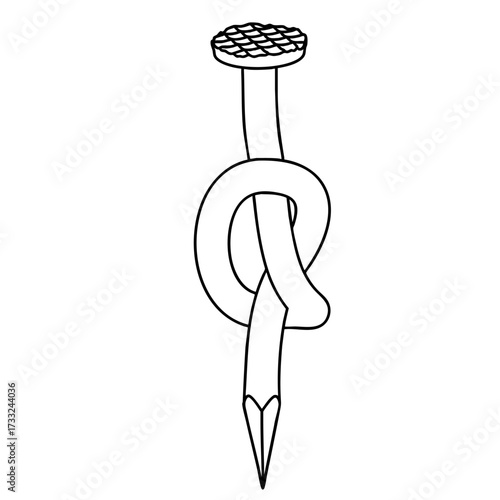 Outline for Coloring of Nail Stainless Steel and Iron Pins. Construction and Wooden Work Equipment. Vector Illustration.