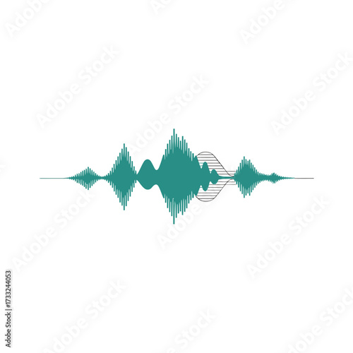 Audio waveform graphic, teal sound wave on white, digital recording visualization, podcast banner element, minimal modern vector