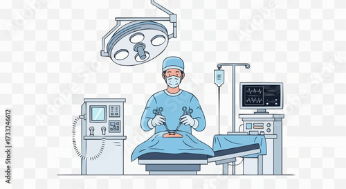 Medical Professional Performing Surgery with Advanced Equipment in Operating Room