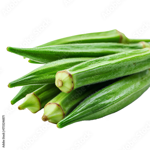 Fresh okra pods clustered close together