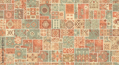 Seamless retro geometric tile pattern with vintage hues and intricate mosaic design