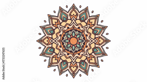 Intricate mandala art with geometric patterns and vibrant colors, symbolizing harmony and spirituality, perfect for decorative purposes