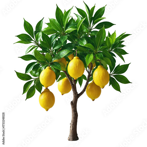 (AI) Lush lemon tree with ripe fruit on transparent background