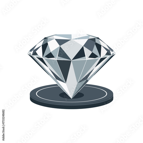 shining diamond on stand, polished facets reflection, luxury showcase emblem, premium jewelry display, elegant vector artwork