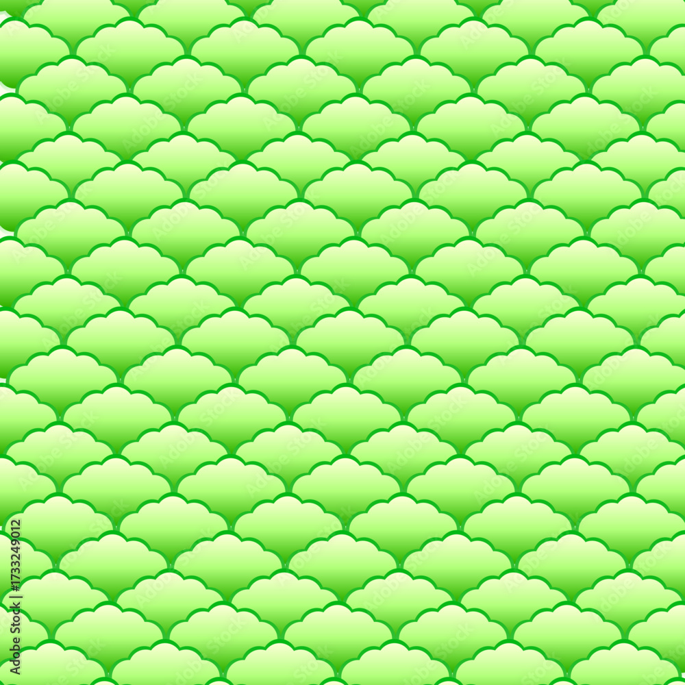 Fototapeta premium eamless geometric pattern with green gradient cloud-like scales. Abstract decorative background inspired by traditional motifs and modern minimalism. Suitable for wallpapers, textile design, packaging