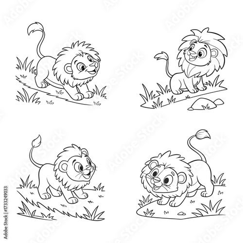 The lion cub is lying on a small grassy area svg