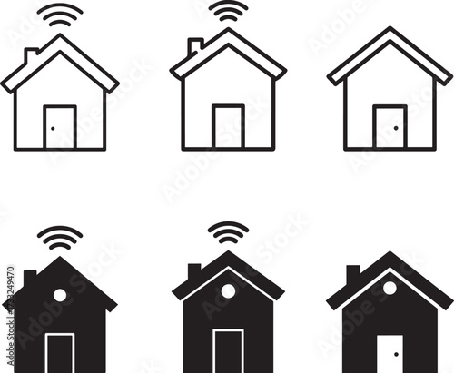 Smart Home Connectivity Icons Representing Wireless Technology in Residential Buildings