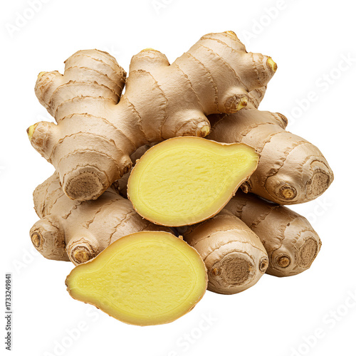 (AI) Fresh ginger root closeup photography on transparent background